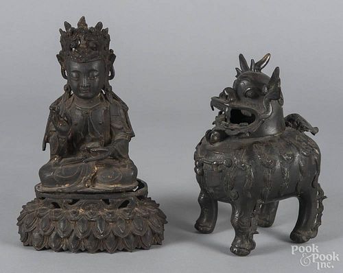 Two Asian bronze censers, 10 1/2'' h. and 9 1/2'' h.