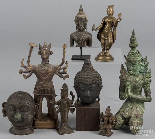 Group of Asian bronze deities, tallest - 9''.