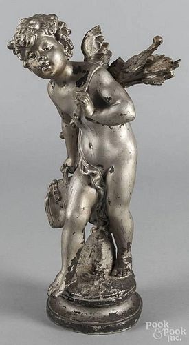 White metal sculpture of cupid, late 19th c., 17 1/2'' h.