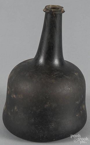 Blown olive green glass squat bottle, 18th c., 7 1/4'' h.