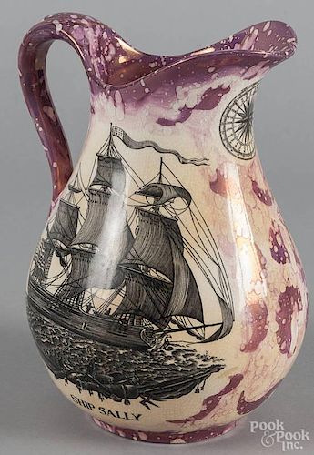 Gray's Pottery Sunderland style pitcher with transfer decoration of the ship, Caroline, 11 1/4'' h.