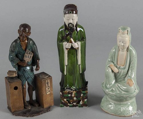 Three Asian pottery figures, tallest - 12 3/4''.