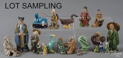 Large group of miniature Chinese mud men and animal figures, tallest - 4 1/2''.