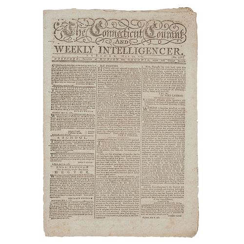 The Connecticut Courant and Weekly Intelligencer, Revolutionary War Era Newspaper, Hartford, CT, 1783