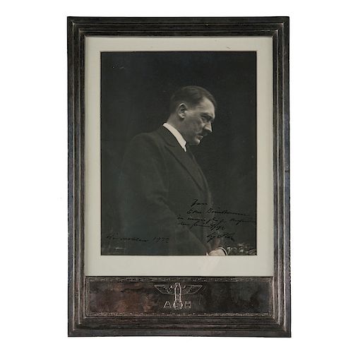 Formal Sterling Silver Presentation Frame with Signed Photograph of Adolf Hitler