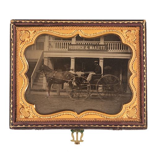 Quarter Plate Ambrotype of a Horse-Drawn Carriage and Storefront