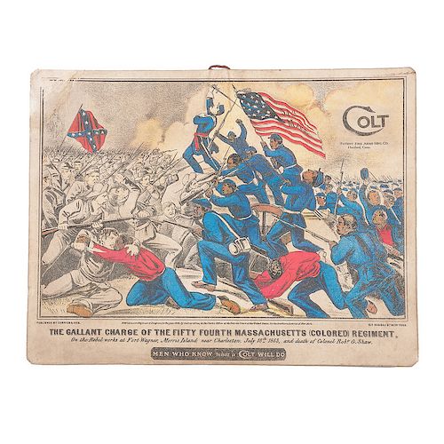 Rare and Unusual Colt Arms Advertisement Featuring The Gallant Charge of the 54th Massachusetts (Colored) Regiment