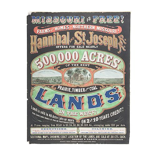 Hannibal & St. Joseph Railroad, 500,000 Acres of the Best Prairie, Timber and Coal Lands in the West!, Exceptional Broadside