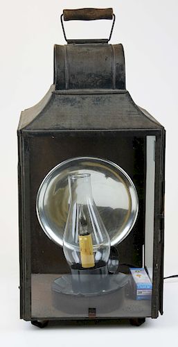 19th c. tin hanging box lantern w/reflector
