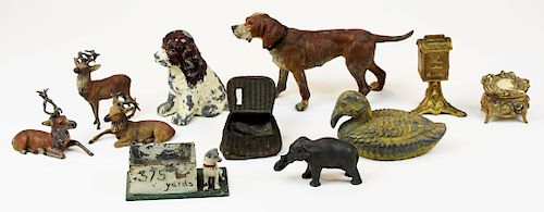 cast white metal animal figures, desk items