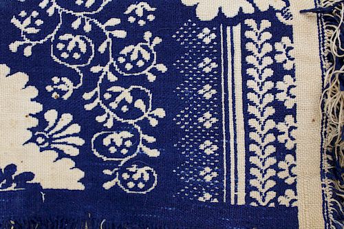19th c. blue and white homespun coverlet