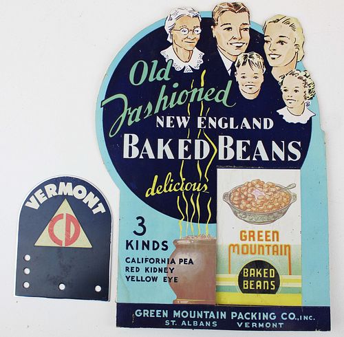 New England Baked Beans placard, VT plate topper