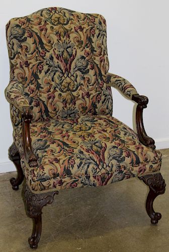 carved mahogany rococo style armchair
