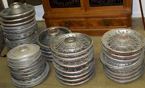 collection of 126 vintage automobile hubcaps