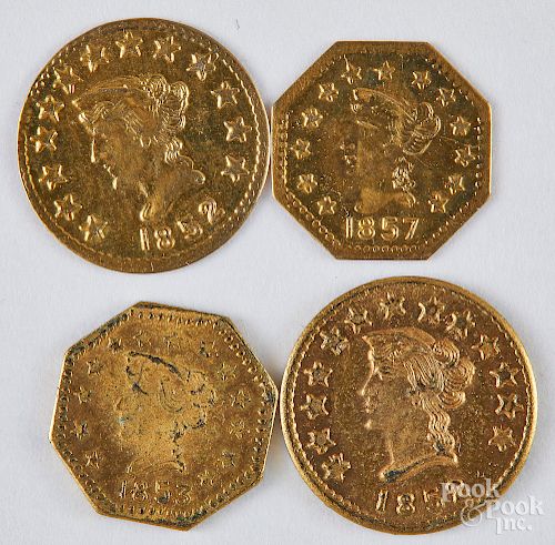 Two 1852 California half dollar gold coins, etc.