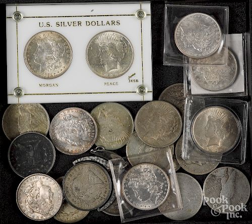 Twelve Morgan silver dollars, etc.