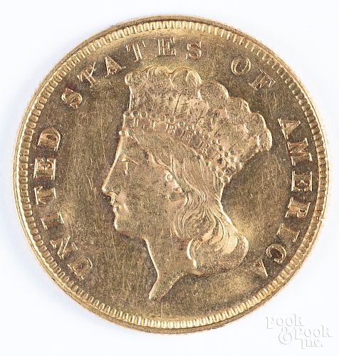 1878 three dollar Indian head gold coin.