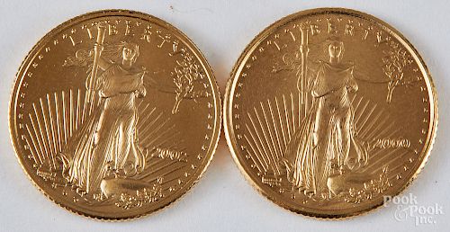 Two Liberty eagle 1/10 ozt. gold coins.