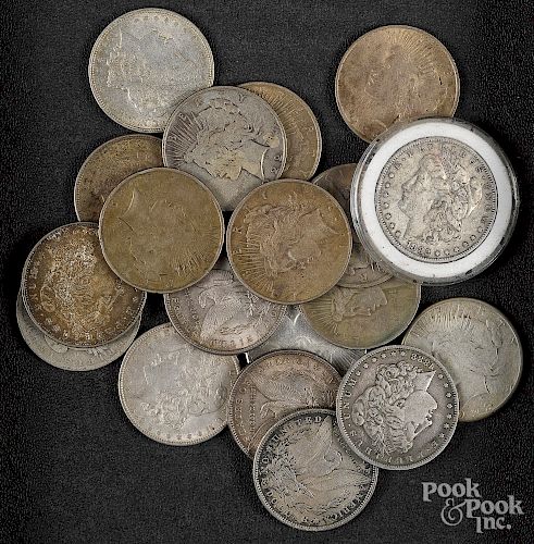 Ten Morgan silver dollars, etc.