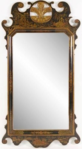 Black Lacquered Chinoiserie Decorated Mirror