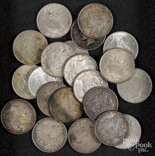 Fourteen Peace silver dollars, etc.