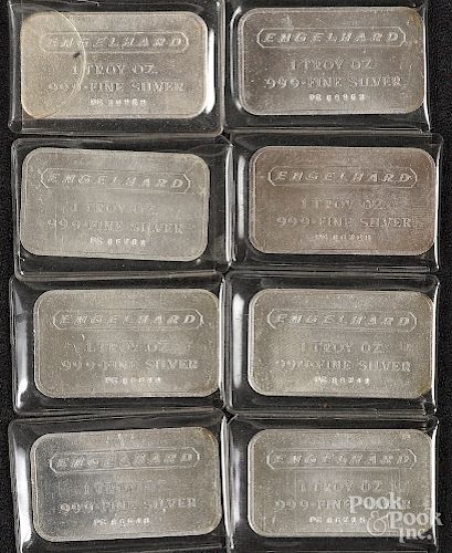 Nine Engelhard 1 ozt. fine silver ingots.