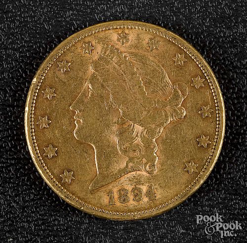 1894 Liberty twenty dollar gold coin.