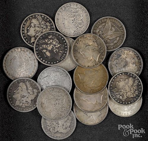 Twelve Morgan silver dollars, etc.