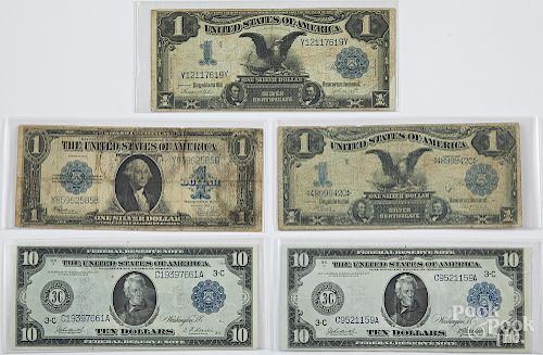 Two Philadelphia 1914 ten dollar notes, etc.