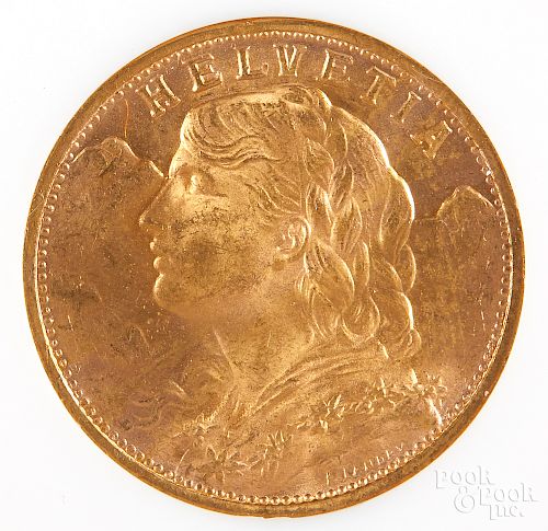 Swiss 1935LB 20 Franc gold coin NGC MS 65.