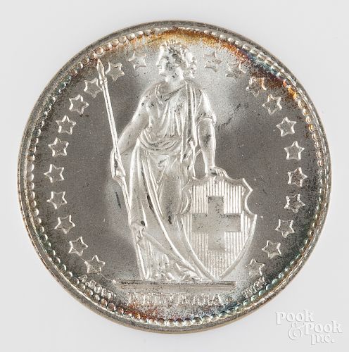 1943 Swiss one Franc silver coin NGC MS 65.