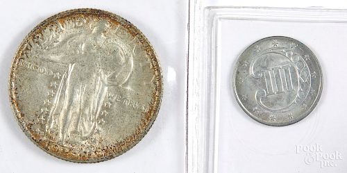 US 1852 three cent coin, etc.