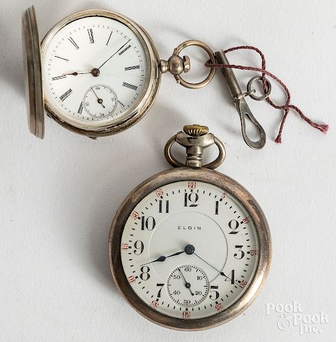 Elgin sterling silver pocket watch, etc.