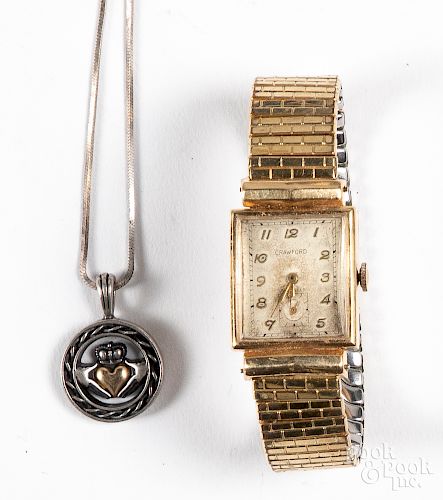 Crawford 14K gold case wristwatch, etc.