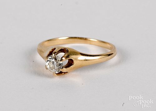 14K yellow gold diamond solitaire ring, 1.7 dwt.