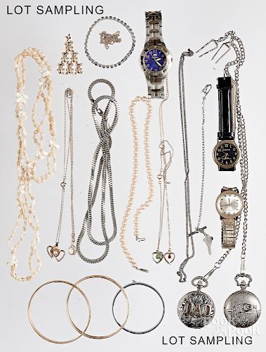 Group of costume jewelry, watches, etc.