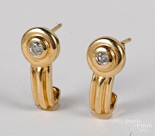 14K yellow gold and diamond earrings, 2.4 dwt.