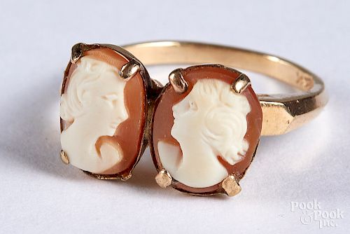 14K gold double cameo ring