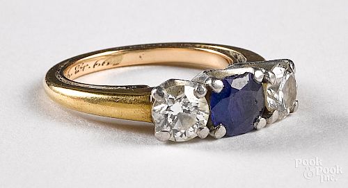 14K gold, diamond and sapphire ring, 3.8 dwt