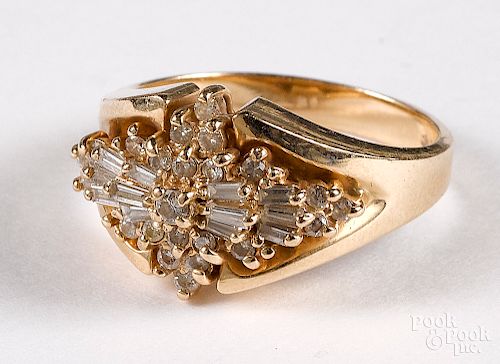 14K yellow gold and diamond cluster ring, 4.8 dwt