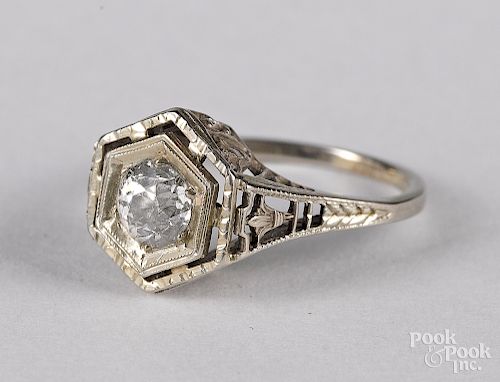 14K white gold diamond solitaire ring, 1.6 dwt.
