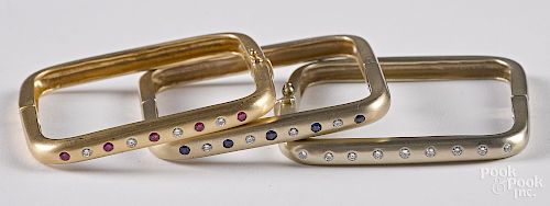 Three 14K yellow gold Gary Mann bangle bracelets
