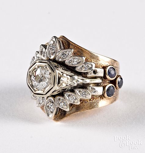 18K gold, diamond and sapphire ring