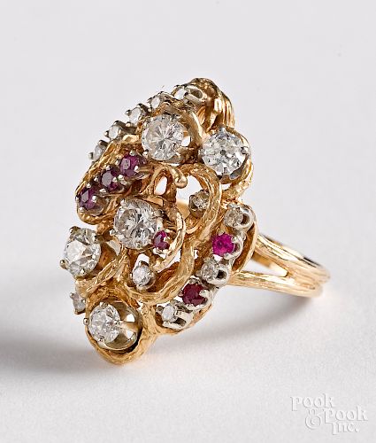14K yellow gold diamond and ruby ring