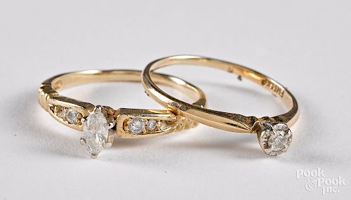 Two 14K gold and diamond rings, 2.5 dwt.