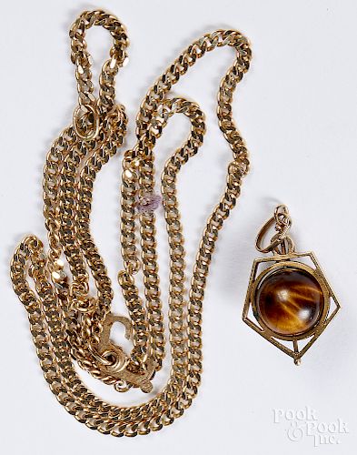 14K yellow gold necklace with tiger's eye pendant
