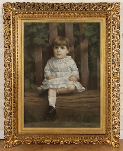 19TH C. PASTEL ON PAPER PAINTING OF CHILD SIGNED