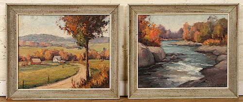 CARL ILLIG PAIR OF FALL LANDSCAPES OIL ON CANVAS
