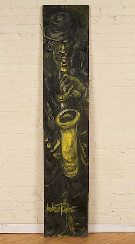 ANDREW TURNER "MAN WITH SAXOPHONE OIL ON PLYWOOD