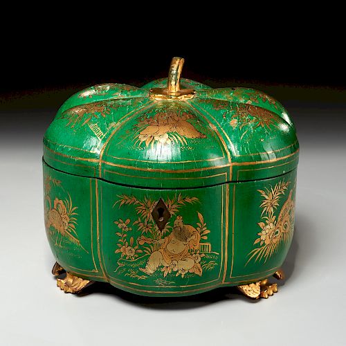 Chinese Export gourd-form lacquered tea caddy